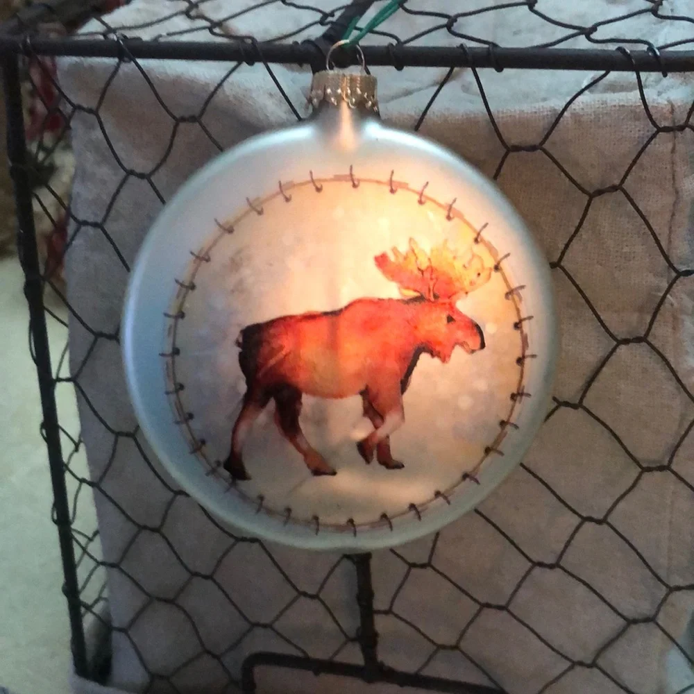 Rare Christmas by Krebs Leslie Beck Glass Christmas Ornament w/Moose 3.5”